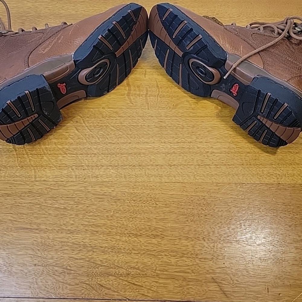 Justin Brown Leather Upper Lace Up Combat Moto Western Style Boots Sz 6B - Picture 4 of 15
